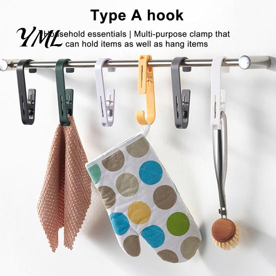 Wall Hangers for Small Objects Laundry Hook with Clip, Non-Drilling ABS Closet Organizer, Multi Purpose Punch Free Mounting Clips Durable Anti-slip
