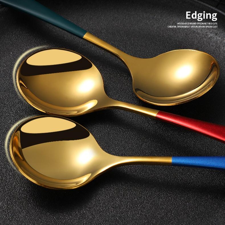 304 Stainless Steel Smooth Premium Spoon Multiple Colors Cute Dessert Spoon for Home Use Round Head Thick Gold Silver Spoon