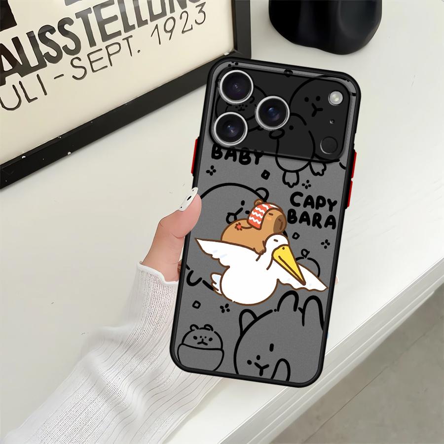 Case for iPhone 17 16 Pro Max 16e XS 13 Mini 14 17 Air 15 Plus 12 11 Back Phone Cover Cartoon Couple Goose