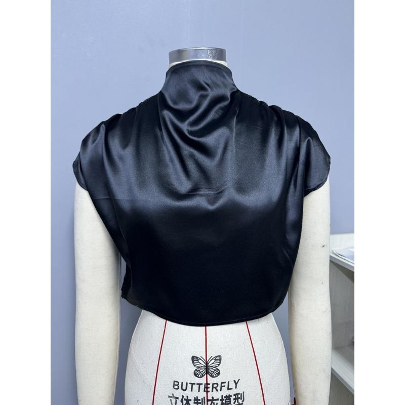 Summer Women's Pleated Batball Sleeve Satin Shirt Color Ding Imitation Silk Short Top Blouses & Shirts