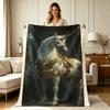 All Season Flannel Blanket with Magical Unicorn Golden Armor Print Soft Warm Throw Blanket for Sofa Couch Bedroom Living Room Office Home Decor