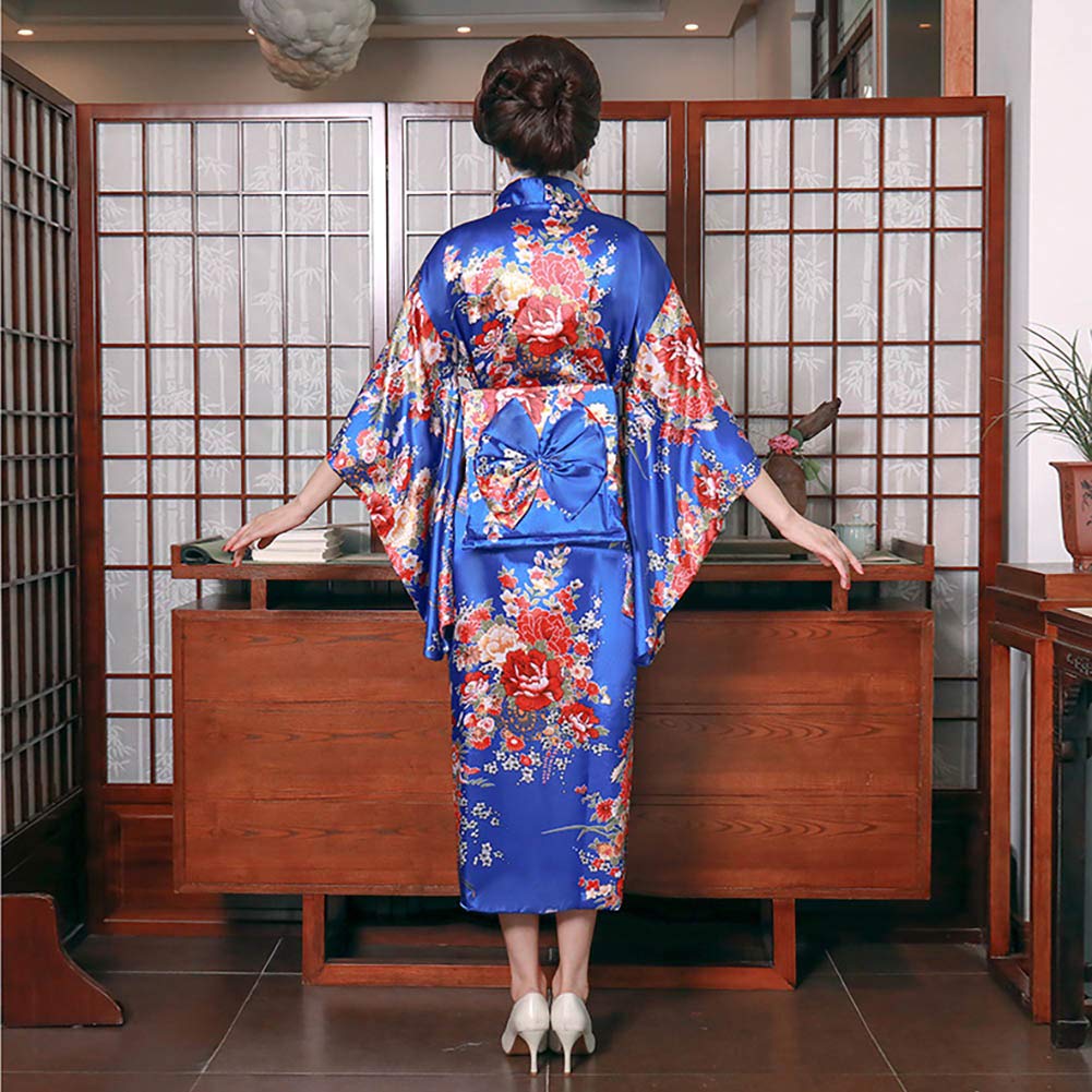 Floral Pattern Silk Long Kimono Dress Japanese Pattern Courtesan
