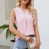 Women Sleeveless V Neck Eyelet Hollow Out Tank Top Pleated Blouse Lightweight Summer Casual Shirt