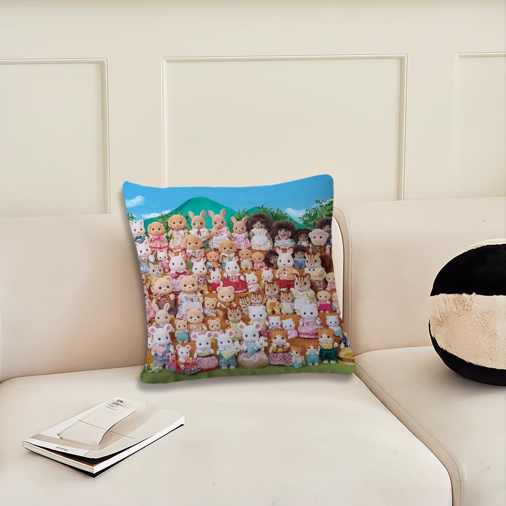Cute Cartoon S-Sylvanian Family Cushion Cover Living Room Headboard Office Cushion Bedroom Cushion Sofa Nap Time Pillow Case