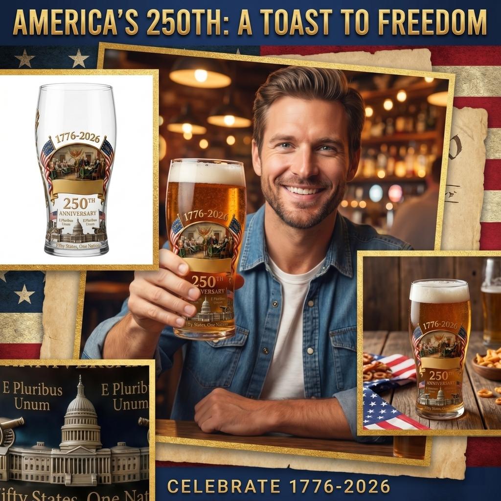 Commemorative 250th Anniversary Glass Beer Mug 1776 2026 Patriotic Glassware for Independence Celebration Gift for Grandfather