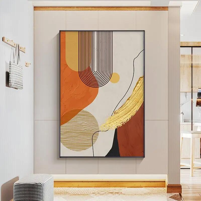 Modern Abstrakt Geometrie Achat Gold Ölmalerei Effekt Wandkunst Poster Drucke Leinwandmalerei Bild für Schlafzimmer Heimdeko