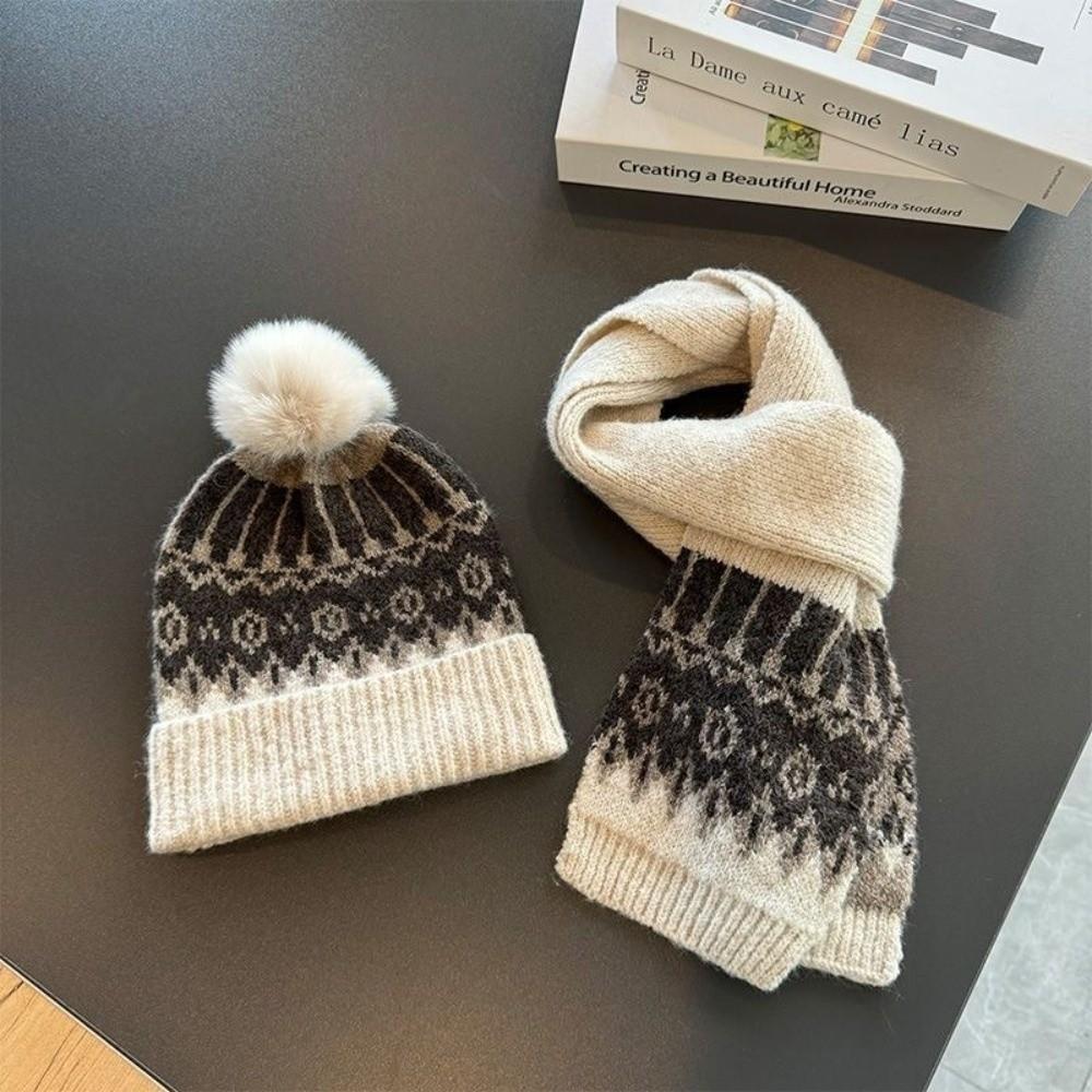 Warm Pullover Cap Windproof Ear Protection Hat New Scarf Hat Set  Autumn and Winter