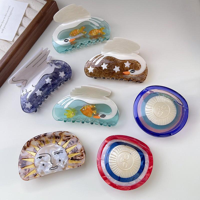 Creative Funny Semicircle Sun Acetate Hair Claw For Women Girls Versatile Hair Accessories Simple Shark Clip Gifts