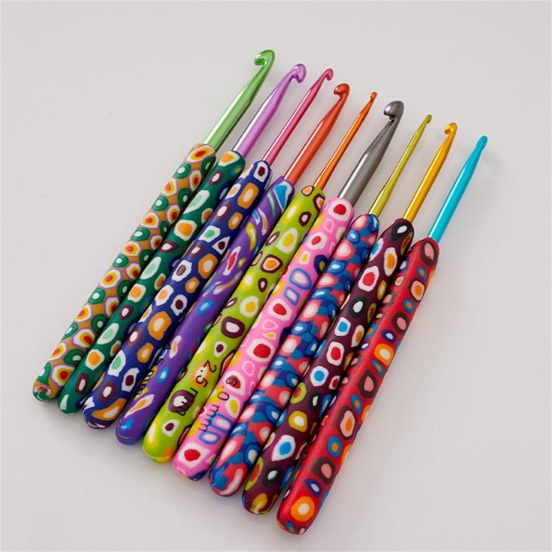 9Pcs Ergonomic Handle Crochet Hook, 2MM-6MM Ergonomic Crochet Needle Long Handle Crochet Hook for Beginner Hobbyist