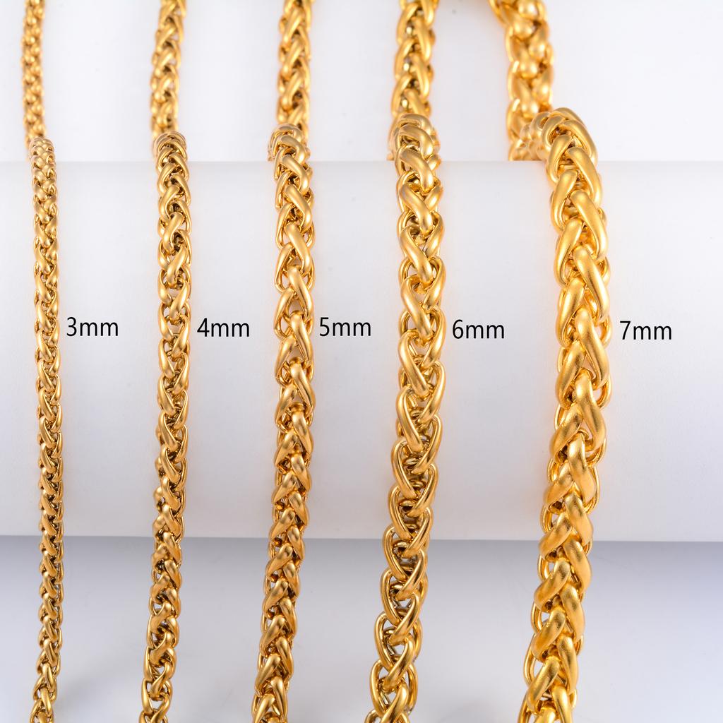 Stainless Steel Link Wheat Chain Long Necklace for Men Women Jewelry Accessories Gold Color Plated Choker on the Neck Collar DIY