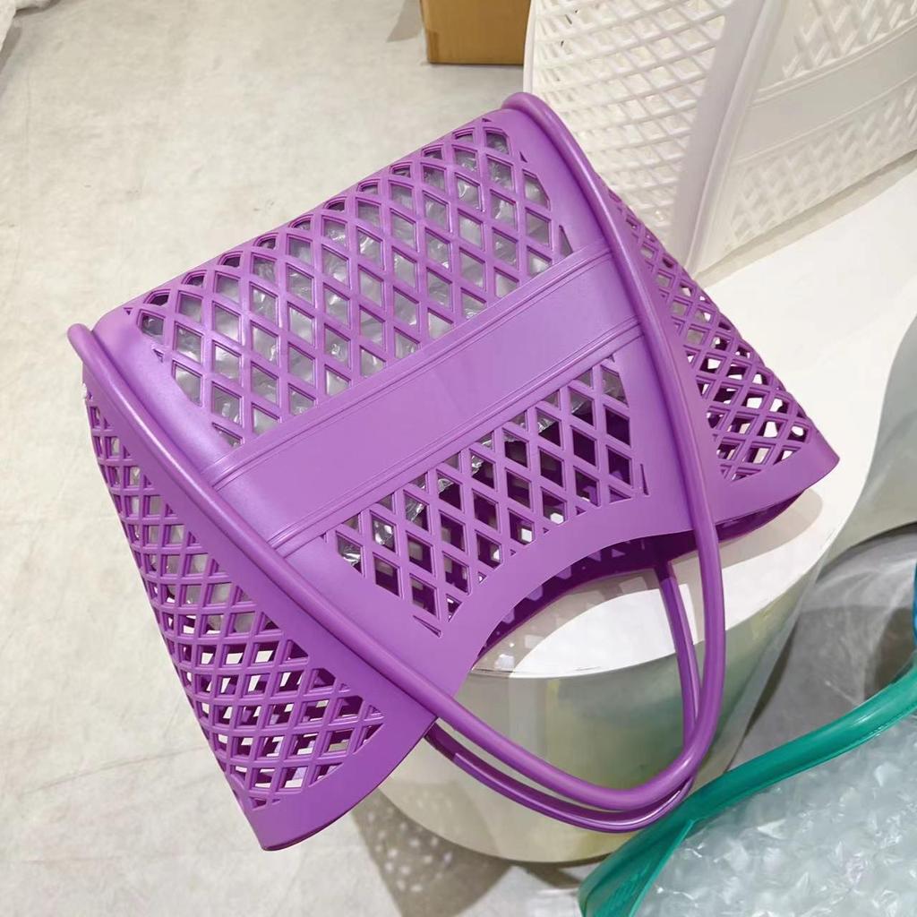 Bolsa de mão de gelatina de silicone: Design oco, multiuso para compras, piqueniques, praia, banho e vegetais.