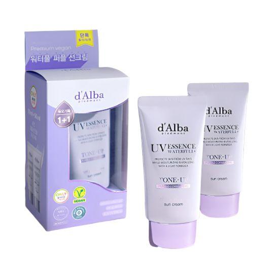 d Alba UV Essence Waterfull Tone-Up Purple Correcting Sunscreen SPF50+ PA++++ Tone-Up Sun Cream Duo Set 50ml + 50ml