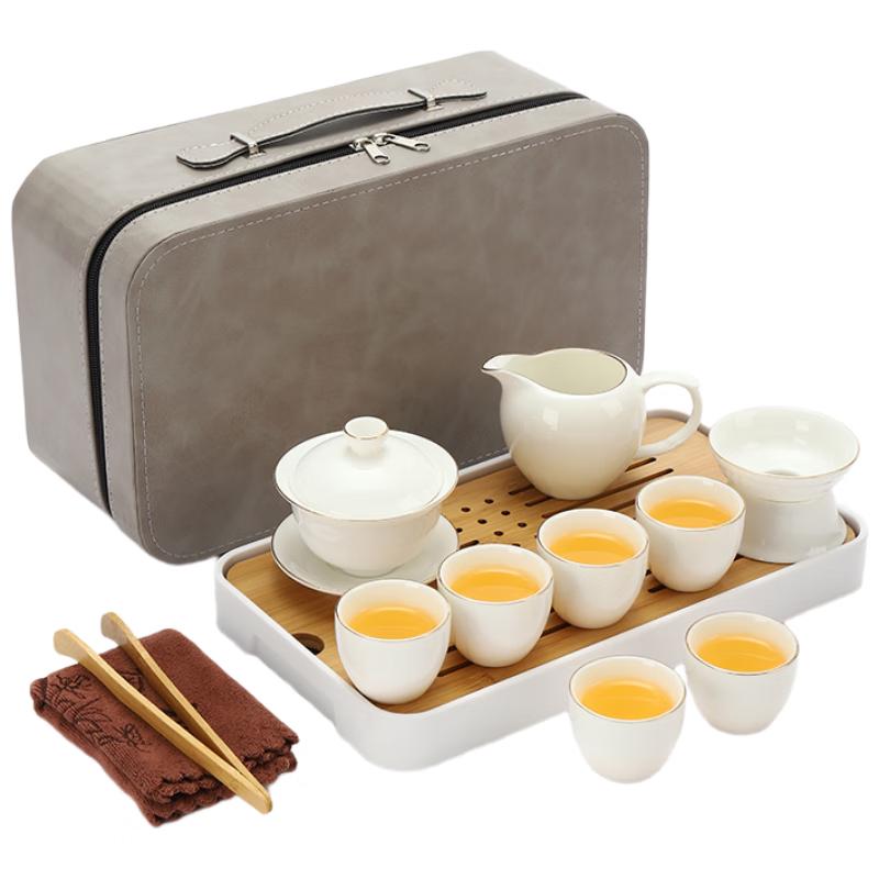 Gilded Mutton Fat Jade White Porcelain Travel Tea Set
