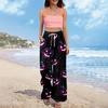 Women Summer Boho Palazzo Pants High Waist Wide Leg Halloween Printing Casual Trousers With Pockets