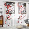 2-piece HD digital ancient style red Wing Plum Figure Printed Window Veil Home Decorating Style Decorative Living Room Bedroom R