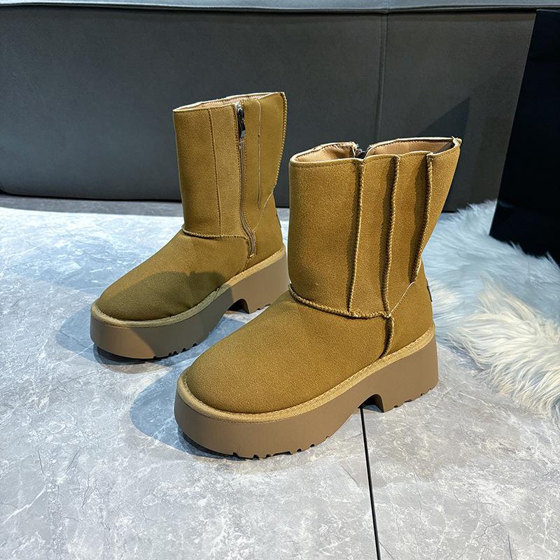 Women's Large Size Thick Sole Winter Warm Fur One Snow Boots Padded Lined Ankle Boots Anti-slip Hiking Casual Sports Cotton Boots Martin Boots