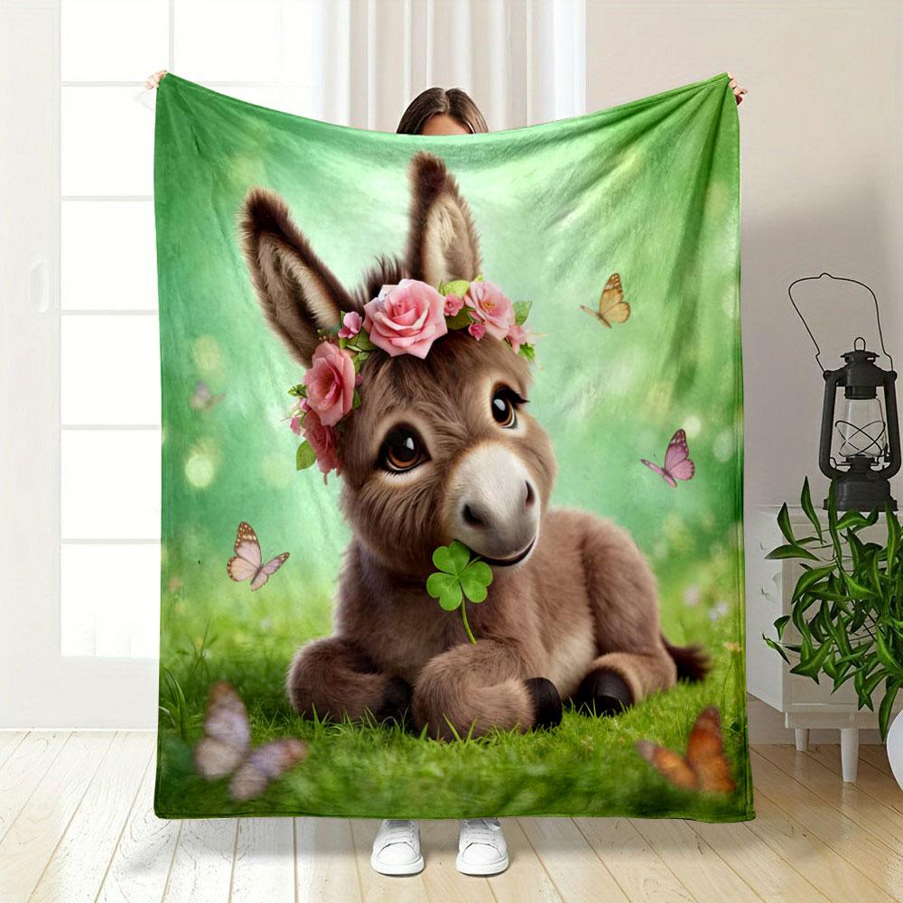 6 Styles A Cute Little Donkey Wearing A Flower Crown Print Blanket Home Travel Camping for Adults and Kids Luxury Gifts