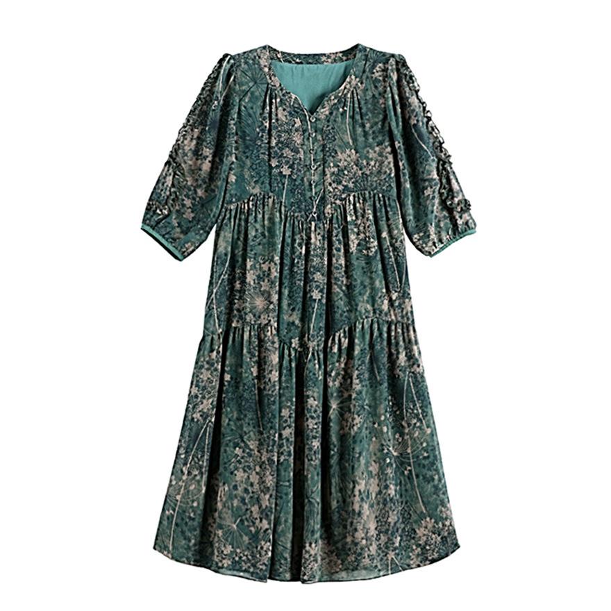 Light and mature temperament floral chiffon dress women's summer new loose belly covering and thin dress skirt