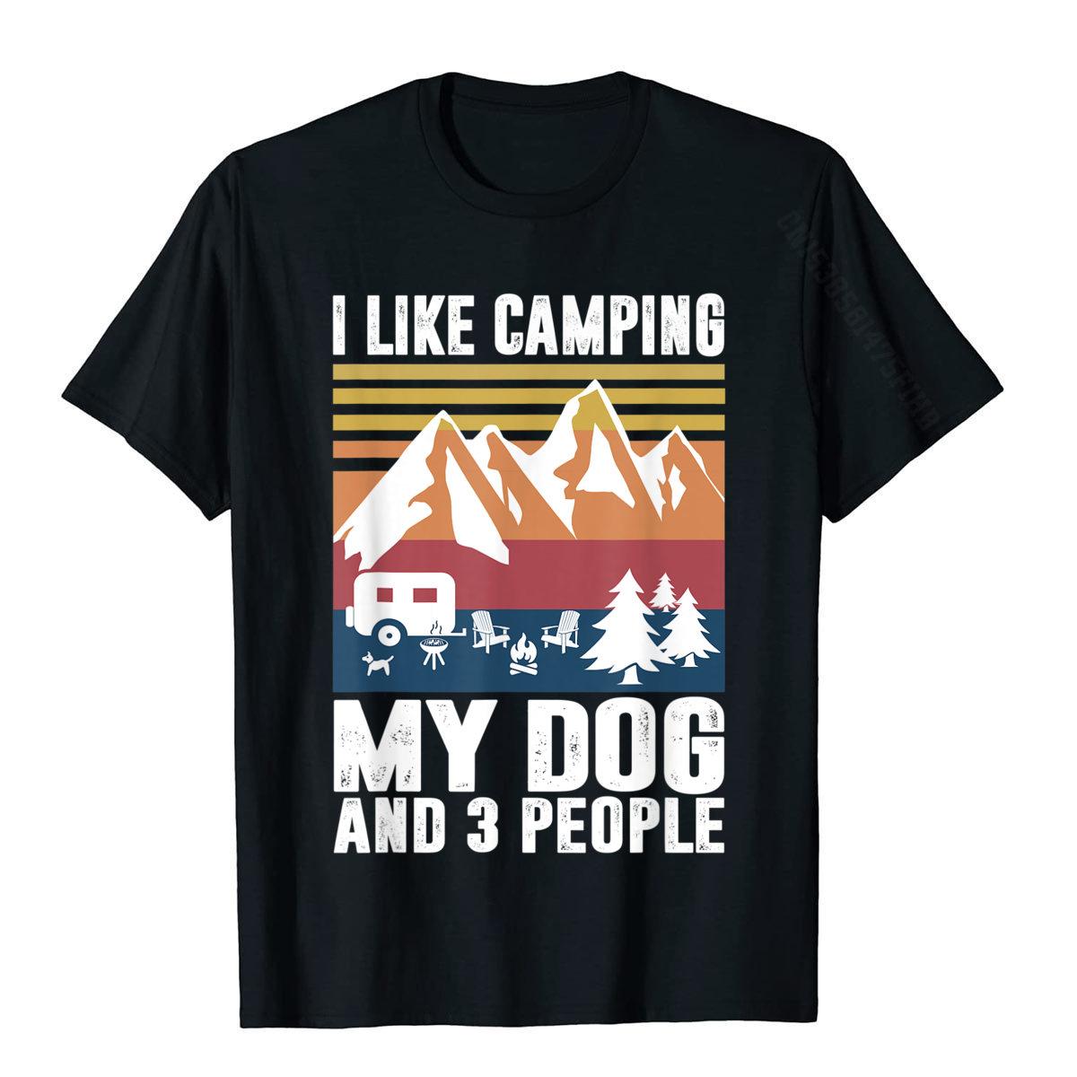 

I Like Camping My Dog And Three People Funny Campers T-Shirt T Shirt Hip Hop Casual Cotton Mens Top T-Shirts Print 3XL чорний