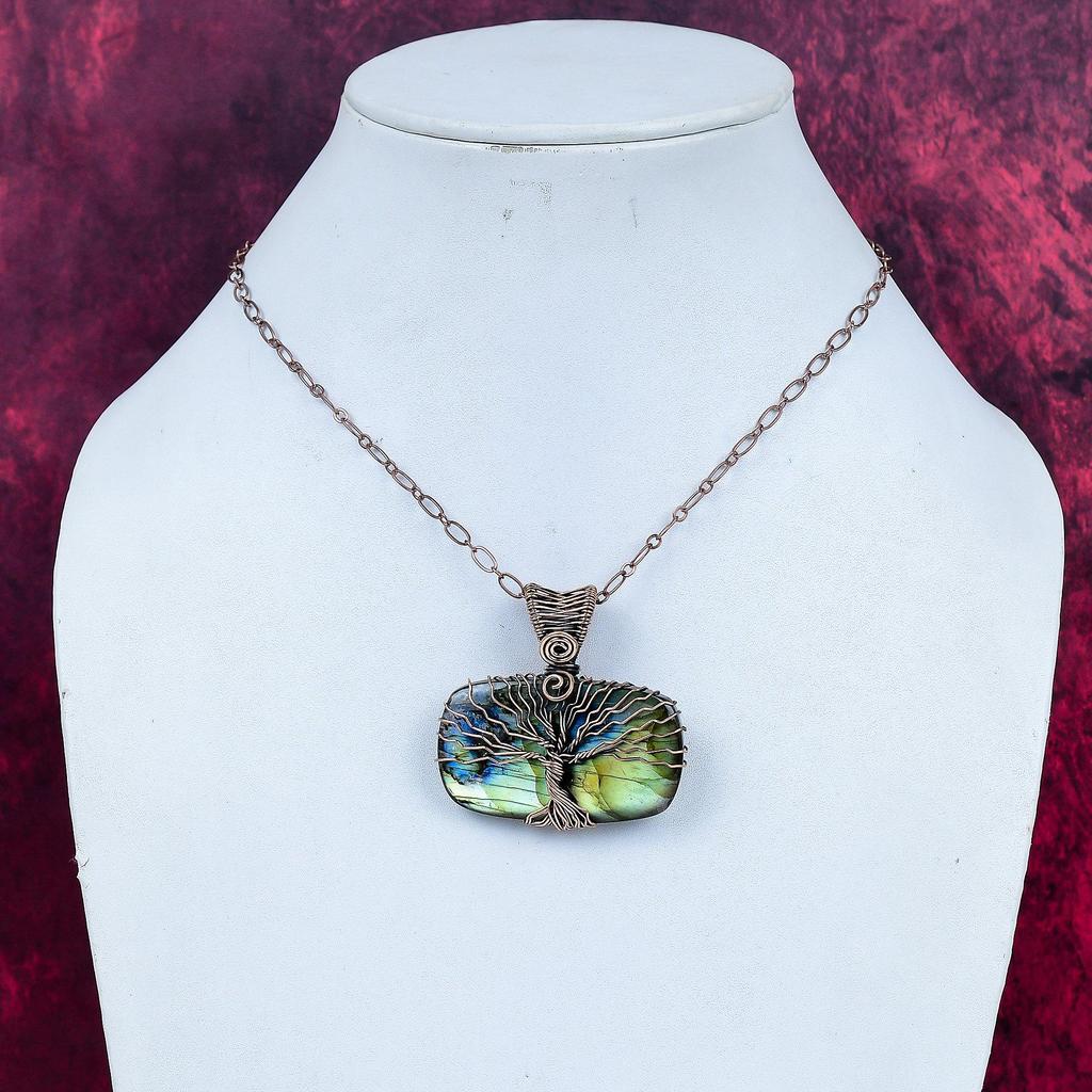 Tree Of Life Labradorite Gemstone Pendant Copper Wire Wrapped Designer Pendant