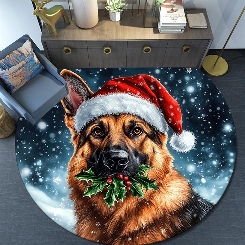 German Shepherd Round Area Rug,Carpet Rug for Living Room Bedroom Sofa Playroom Decor,Non-slip Floor Mat