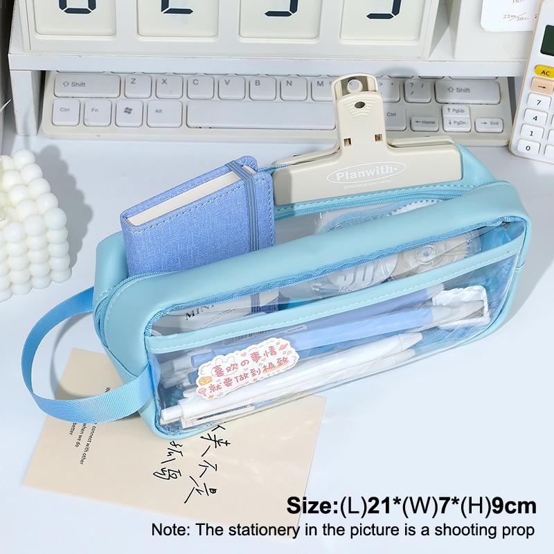 

Прозрачная сумка-карандаш большой емкости, эстетические школьные чехлы, кавайная сумка-держатель для канцелярских принадлежностей, чехол для ручек, школьные принадлежности для студентов 21CM синий