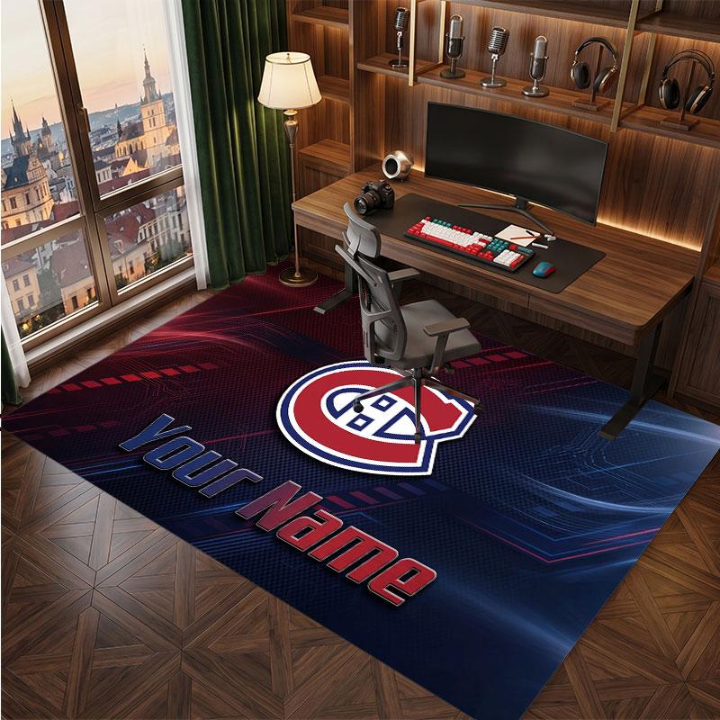 Montreal Canadiens Personalized Crystal Velvet Carpet, Customized Name Text Soft Anti‑Slip Rug for Living Room Bedroom