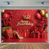 2D Luxurious Red Birthday Backdrop Gold Crown & Gift Box Background Cloth