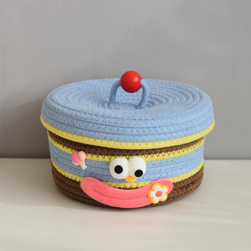 Cartoon Smile Cotton Rope Woven Storage Basket with Lids Desktop Organizers for Sundries Snack Needles Kids Toys Container