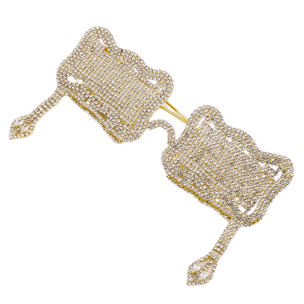 Stonefans Wavy Square Eyeglass Frame Snake Pendant Fashion Jewelry Collapsible Full Rhinestone Sunglasses Frame Face Accessories