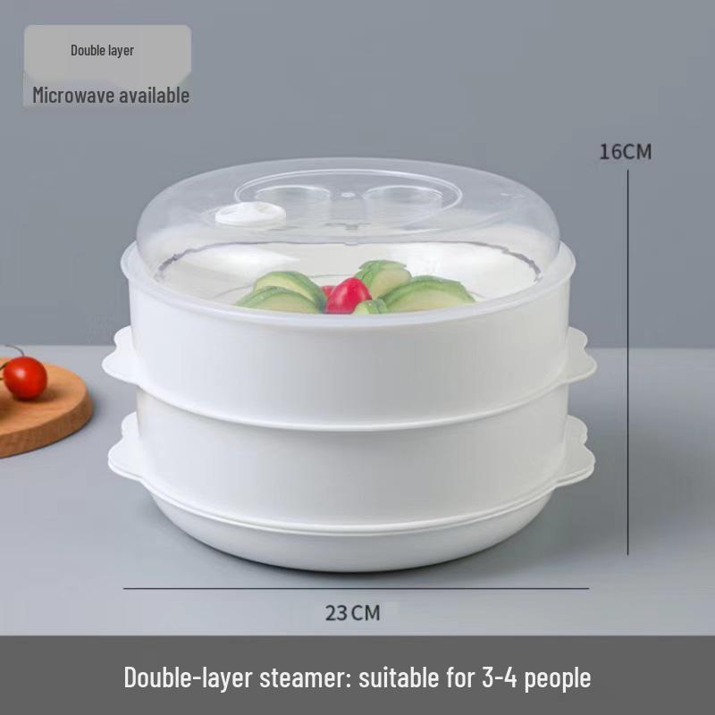 Microwave Steamer Container for Office Meals - Steamed Bun Heating with Lid and Rack