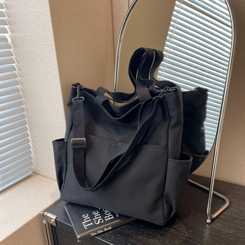 Canvas Bag New Pure Color Simple Casual One-shoulder Crossbody Fashionable Fresh Texture Large-capacity Tote