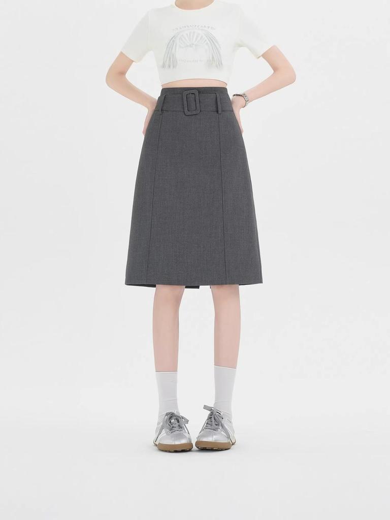 Elegant Gray High-End Midi Skirt: Women's Slim-Fit A-Line for Spring/Summer