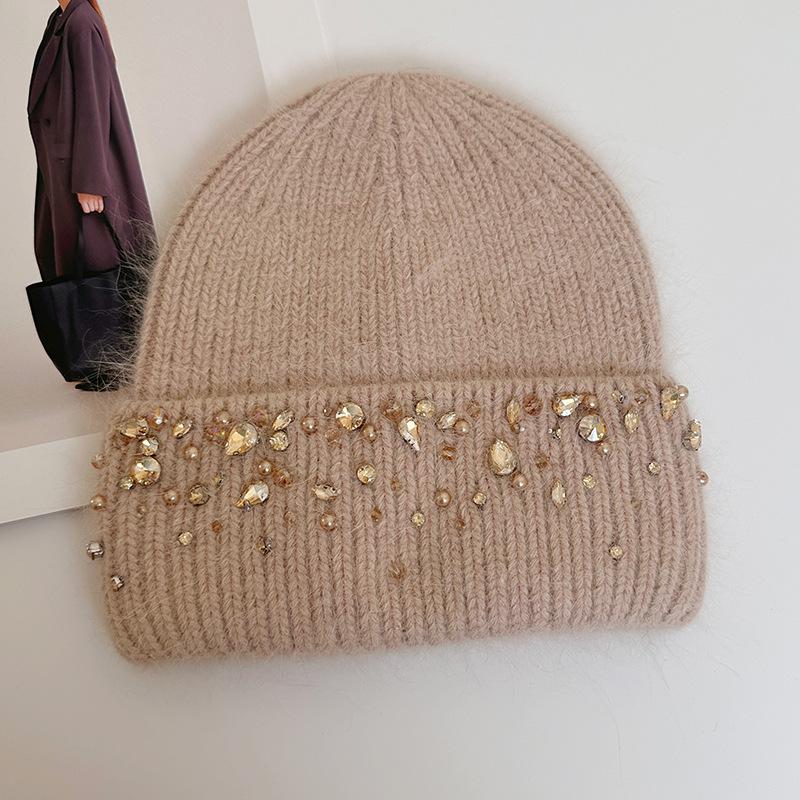 Knitted Hat Women's Winter Thickened Warm Ear Protection Hat Rhinestone Wool Hat Winter Hats for Women, Beanies for Women, Hats for Women Winter