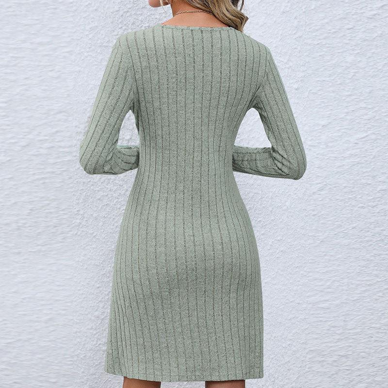 Women's Autumn/winter Button Waist Long Sleeve Sweater Dress