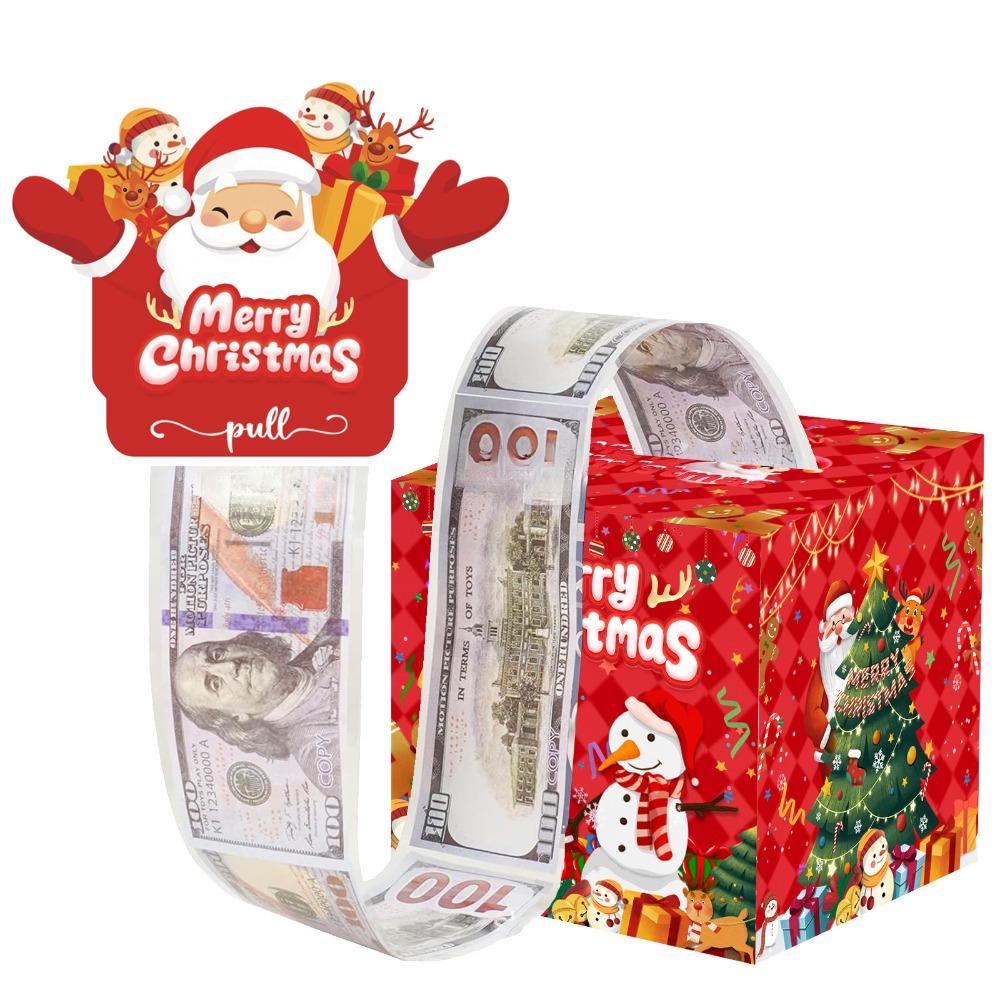With 50pcs Transparent Bags Pull Out Christmas Money Box Merry Christmas Santa Transparent Bags Money Pulling Box DIY Snowman
