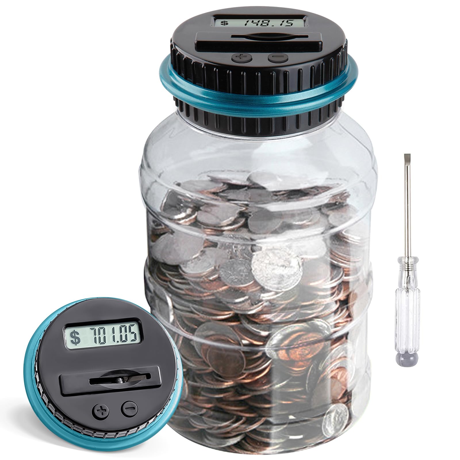 Large Piggy Bank for Boys Adults, Vcertcpl Digital Coin Counting Bank with LCD Counter, 1.8L Capacity Coin Bank Money Jar for Adults, Designed синий