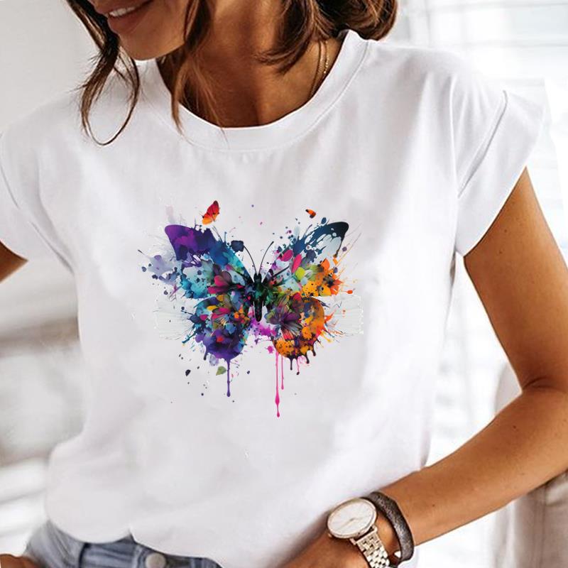 (Asian Size) sweet butterfly 90s Women Tee Clothing Casual T Shirt Fashion Lady Female Top Printed Graphic Short Sleeve T-shirts
