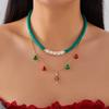 Christmas Alloy Pendant Necklace With Santa Bell And Snowflake For Holiday Party Accessory