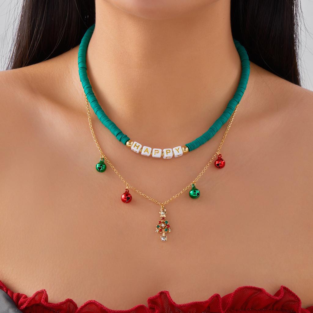 Christmas Alloy Pendant Necklace With Santa Bell And Snowflake For Holiday Party Accessory