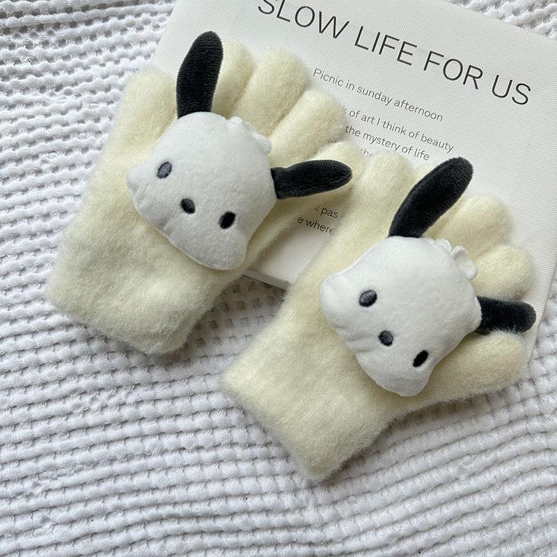 Korean Autumn and Winter Children's Gloves Sanrio Cartoon Warm and Cold Proof Thickened Baby Gloves Knitted Five Finger Gloves