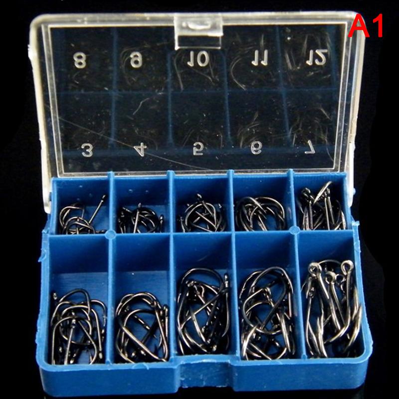 100Pcs/Lot Fishing Hooks High Carbon Steel Black Bait Holder Fish Hook Set