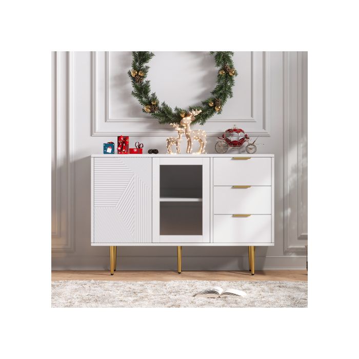Armoire - MUVOE - 3 Tiroirs - 2 Portes Coulissantes - Blanc - Design Contemporain