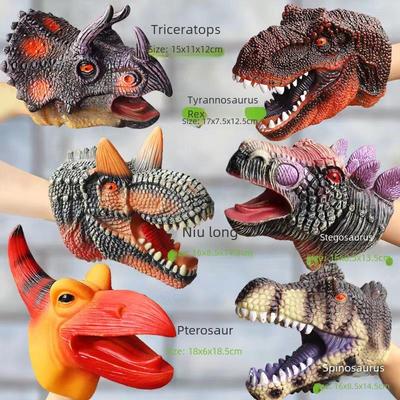 Dinozor El Kuklası Eldivenleri: Yumuşak Kauçuk Triceratops & T-Rex Hayvan Modeli Oyuncak Çocuklar için