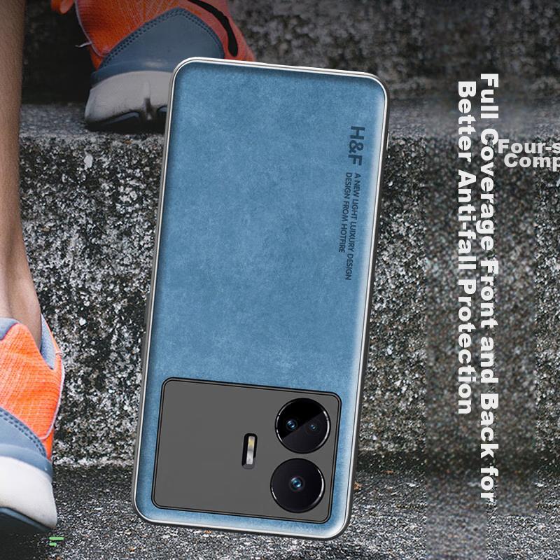 HotFire Phone Case for Realme GT Neo5 SE, Upgraded Skin-Like Leather, Matte Lens Protection, Full Silicone Coverage - Smoke Gray