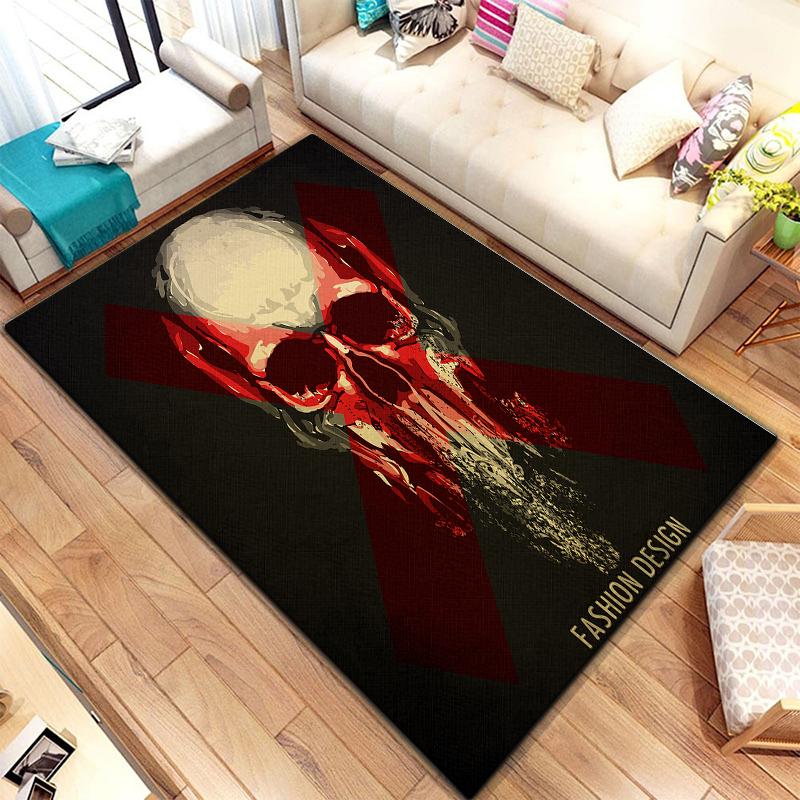 Vintage prydnadsskallar Rosmönster matta för mattor i vardagsrummet Camping Stranger Things Picknickmatta Anti-halk E-sportmatta