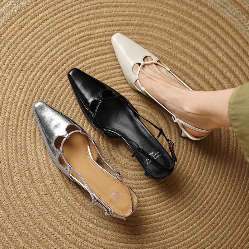 French women's casual small leather shoes versatile bag head sandals summer new square head thick heel commuter middle heel shallow mouth