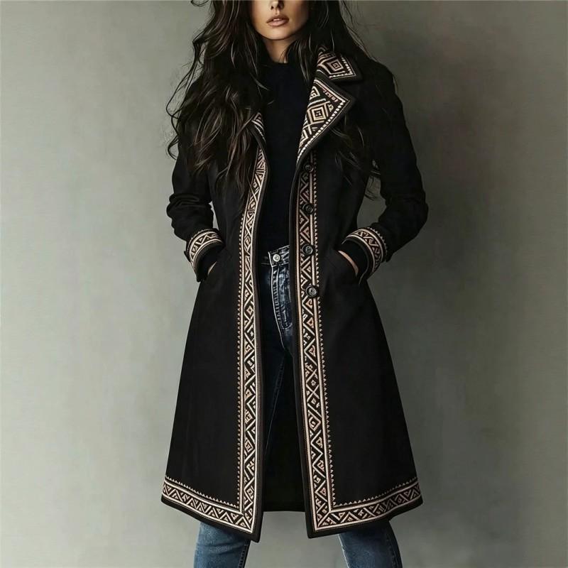 2026 Fall Winter Womens Faux Suede Trench Coat Printed Turn Down Collar Loose Fit Outerwear