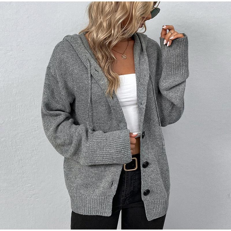 Женский повседневный и модный вязаный кардиган с длинными рукавами и капюшоном — фото 4