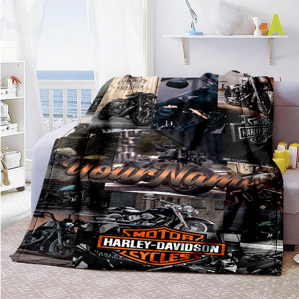 Harley-davidson Motorcycles Personalized Text Blanket Cozy Personalized Blanket Soft & Cozy Throw For Nap Office Chair Livingroom Bed